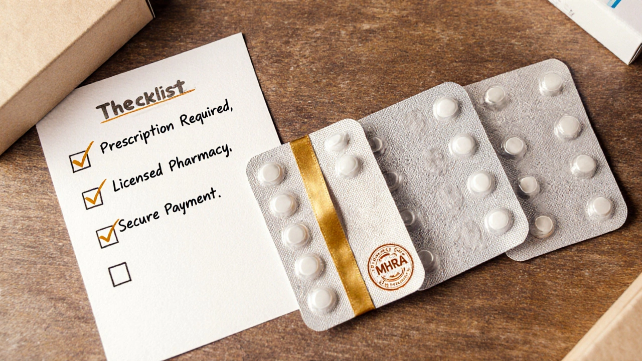 Three medication packs with seals and checklist indicating reputable pharmacies.