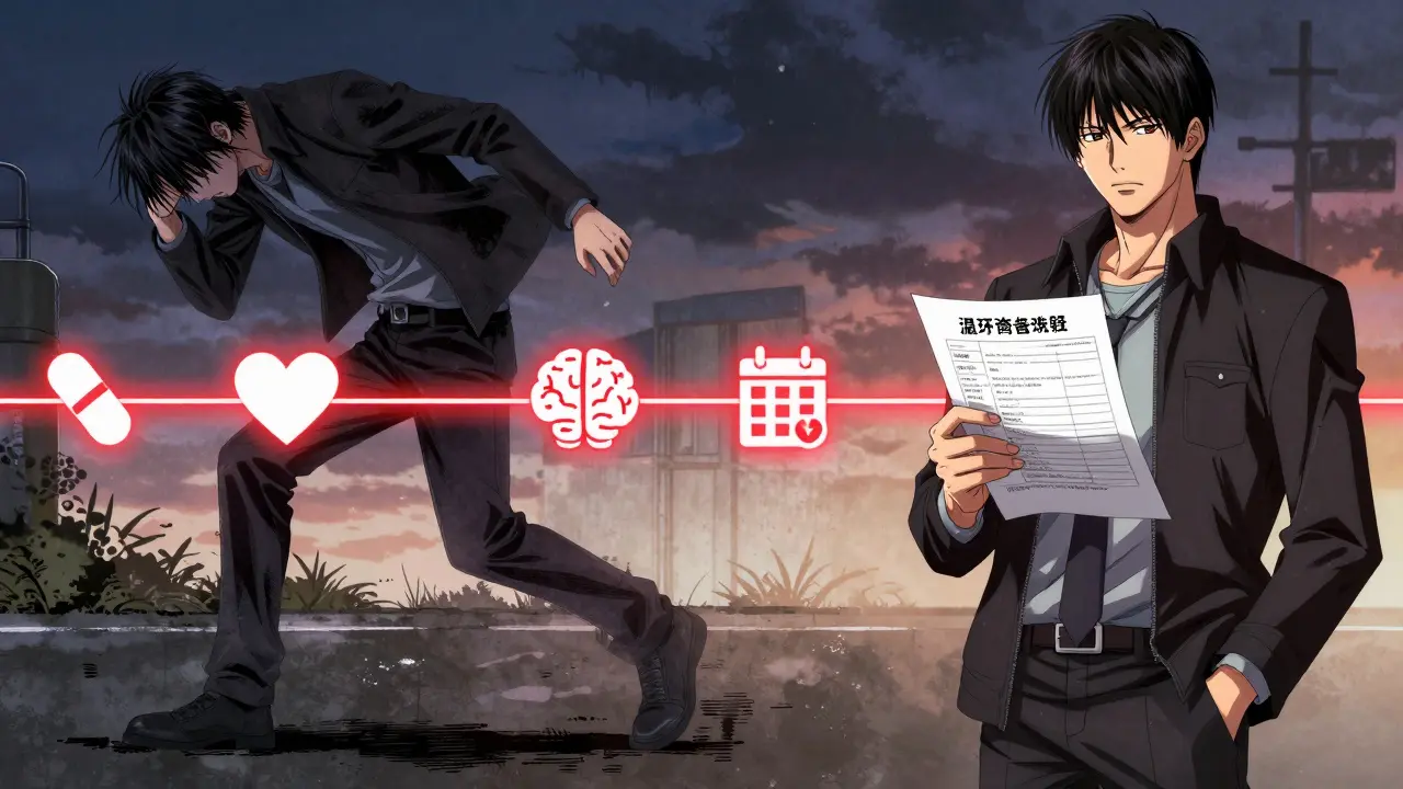 Before and after scenes of a person overcoming medication-related dizziness.