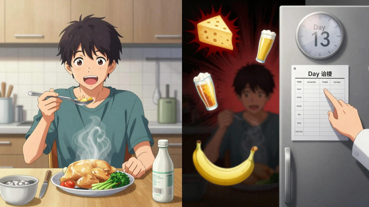 Split scene: fresh healthy meal on one side, dangerous foods and exploding blood pressure on the other.