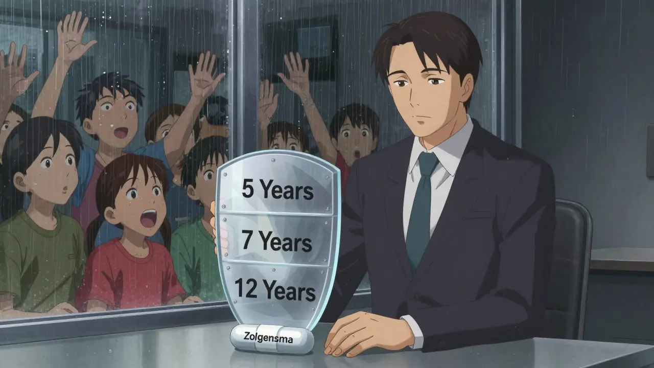 A pharmaceutical executive stacks exclusivity periods over a M drug while patients reach out.