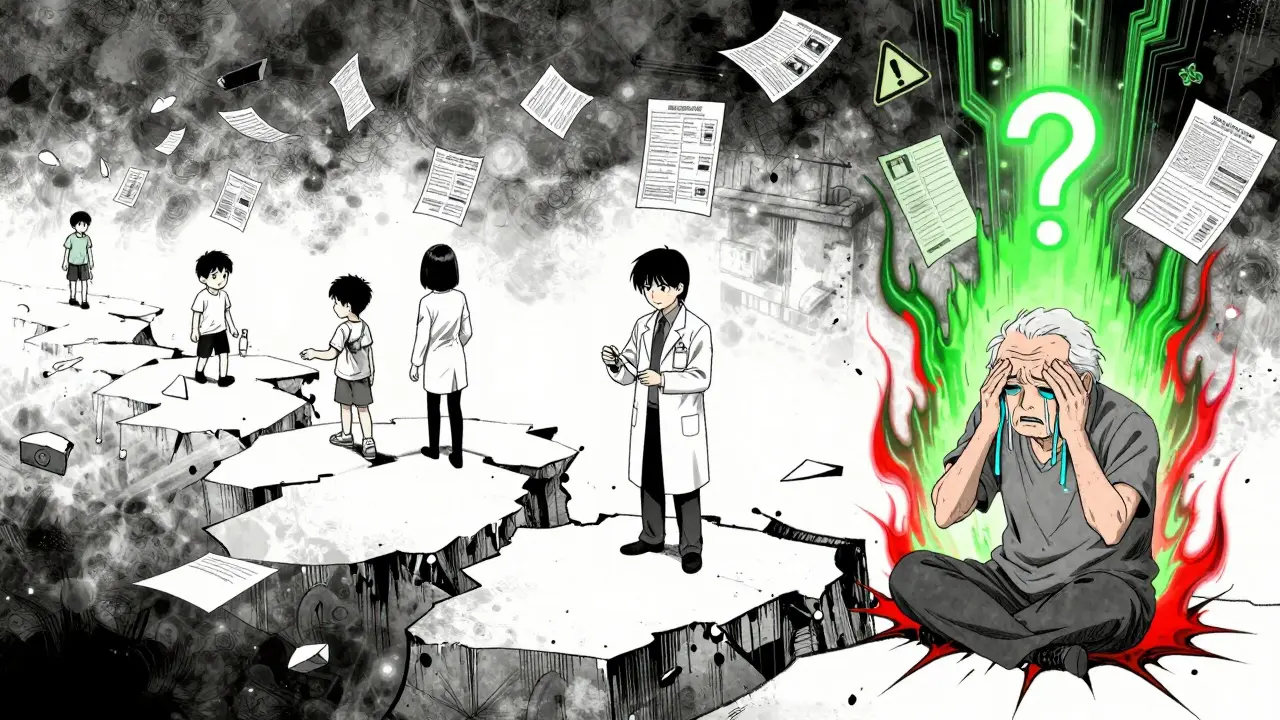 A timeline showing gene therapy’s long-term effects, from treatment to delayed neurological crisis.