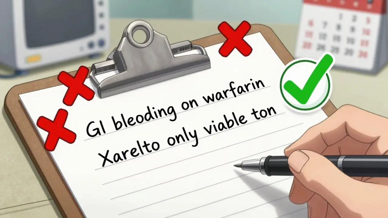 Close-up of doctor's clinical note with medical terms and approval icons