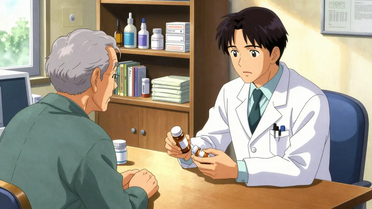 Senior consulting doctor about medication review